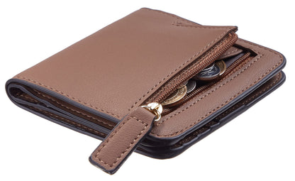 Toughergun Women’s Small Slim Leather Wallet with RFID Protection, Compact Bifold Mini Purse with Clear ID Window