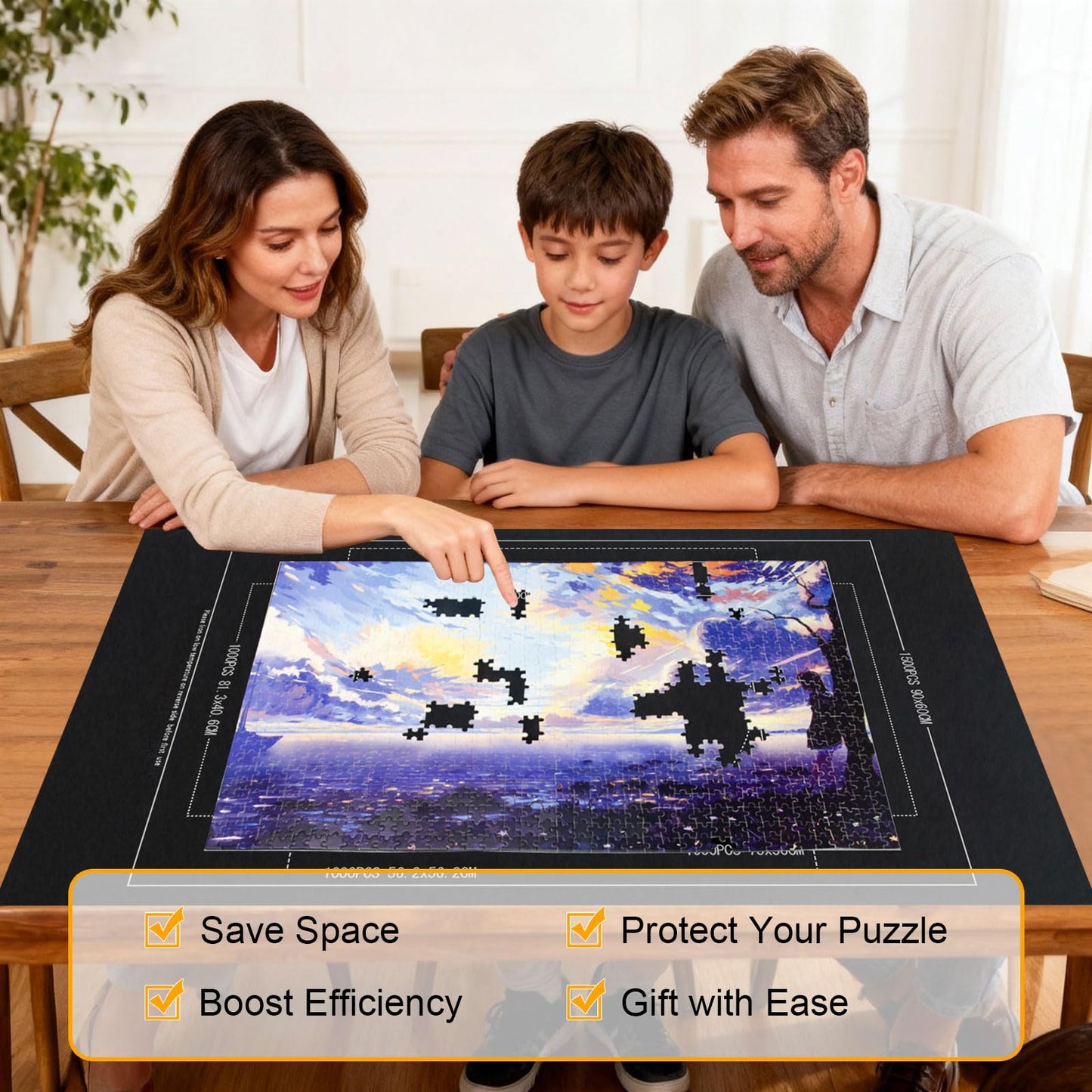 GOECI Portable Puzzle Mat Roll Up Set with 8 Sorting Trays, Pump & Storage Bag - Felt Puzzle Board Saver Keeper for 500, 1000, 1500 Piece Jigsaw Puzzles - Large Puzzle Mat for Adults & Kids