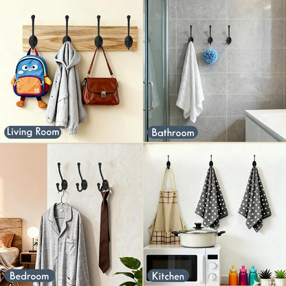 CBWLWJ 6 Pack Heavy Duty Wall Hooks for Hanging, Metal Coat Hooks Wall Mount, Easy to Install, Ideal for Living Room, Bathroom, Kitchen, Bedroom (Black)