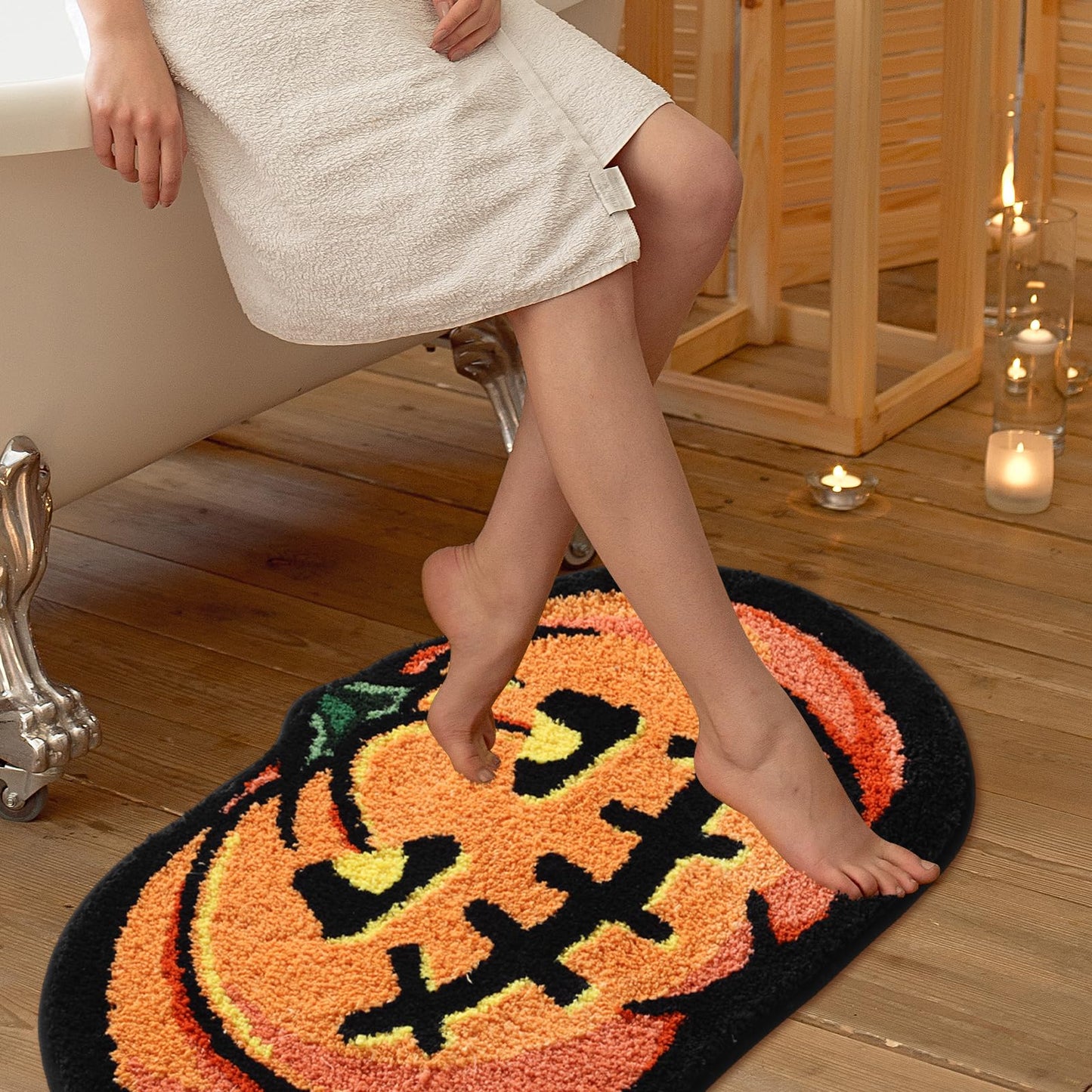Halloween Pumpkin Bath Mat 20x32 Inch, Soft and Absorbent Tufted Fall Bathroom Rug Non Slip Washable, Autumn Halloween Bathroom Decor Rug Holiday Decorations