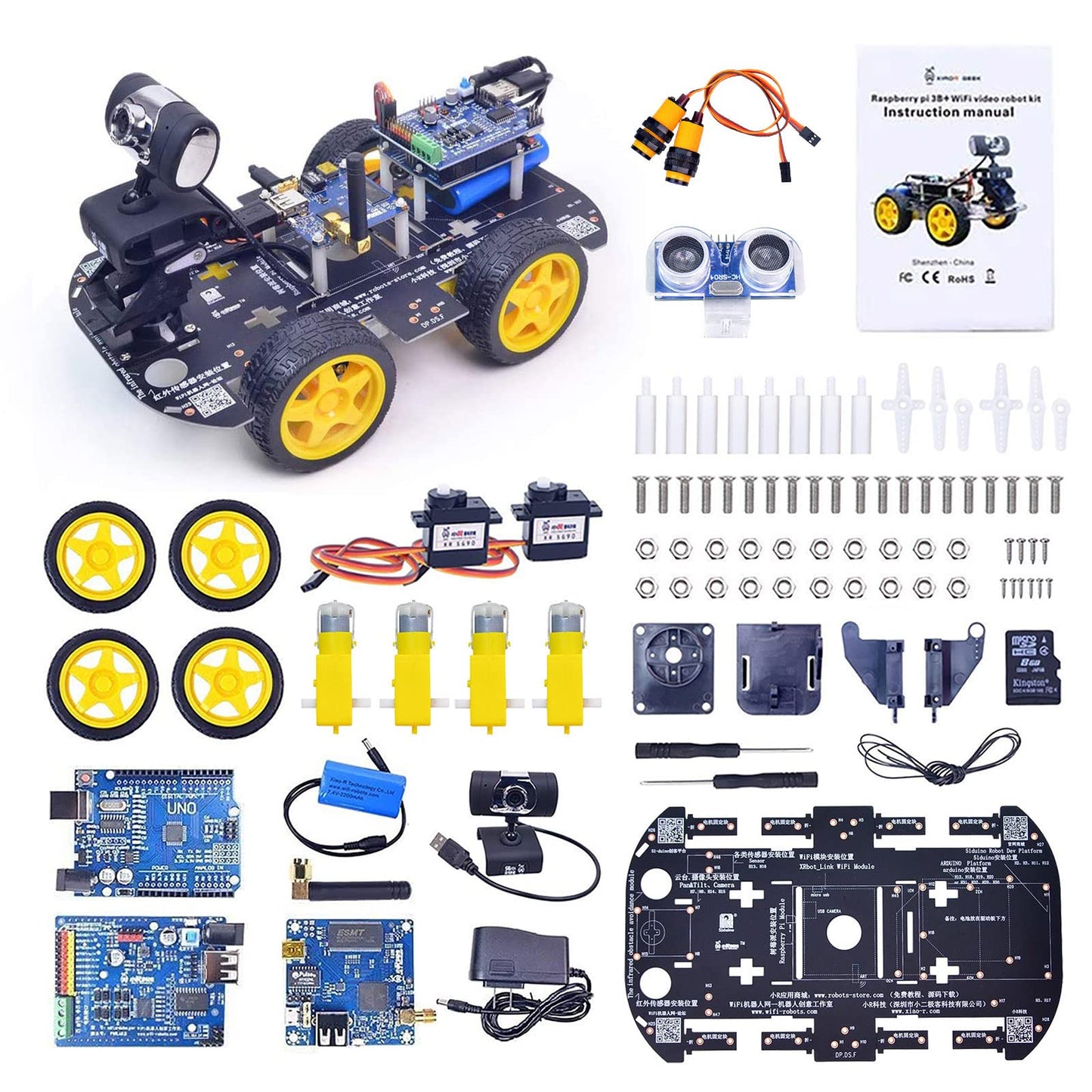 WiFi Smart Robot Car Kit with UNO R3, Line Tracking and Obstacle Avoidance Ultrasonic Sensor, HD Camera Wireless RC Intelligent Educational Kit Car Robotic Kit for Arduino Learner (Upgraded Version)