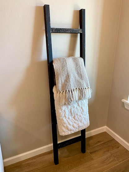 BarnwoodUSA Rustic Farmhouse Decorative Ladder - Our 47 inch Ladder can be Mounted Horizontally or Vertically and is Crafted from Refurbished Wood | No Assembly Required | Black