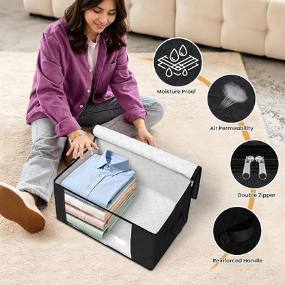 Fab totes 35L Closet Organizers and Storage, Foldable Under Bed Storage Containers, Storage bags for Organizing Bedroom, Closet, Clothing,Organization with Handle (3 Pack,Black)