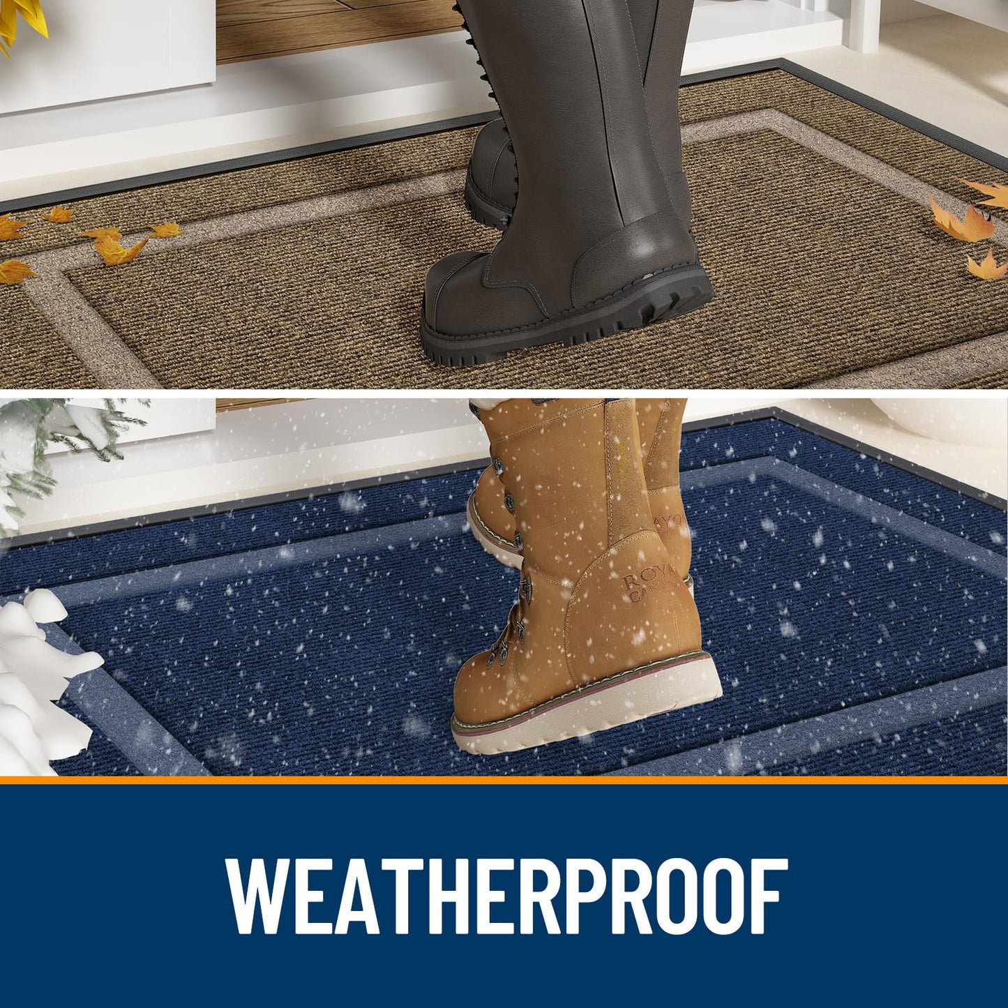 OLANLY Front Door Mat Indoor Outdoor Entrance, Waterproof All-Season, All-Weather Doormat, Sturdy Natural Rubber, Low Profile, Easy Clean Patio Porch Entryway Mat, 29.5x17, Black and White