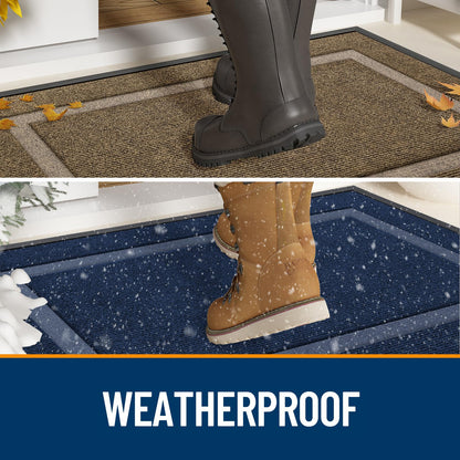 OLANLY Front Door Mat Indoor Outdoor Entrance, Waterproof All-Season, All-Weather Doormat, Sturdy Natural Rubber, Low Profile, Easy Clean Patio Porch Entryway Mat, 29.5x17, Black and White