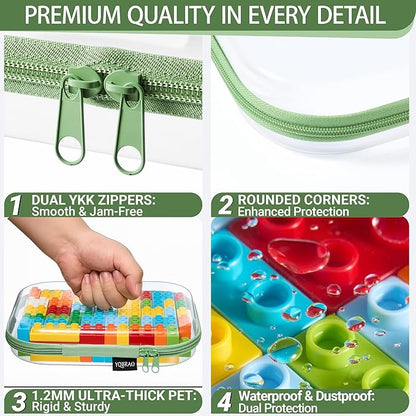 6 Pack Green Clear Hard Shell Beauty Organizer (2M+4S), 1.2mm Heavy Duty Crush-Proof Cosmetic Case, Reinforced YKK Zippers, Stadium Approved Security Bag for Skincare & Electronics, Multi-Size Set