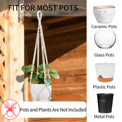 IDEEEPAN Macrame Plant Hanger - Fits 4 to 15 inches Pots for Indoor Outdoor, 43"/35"/29" Different Sizes Set, Ivory (POTS NOT Included)