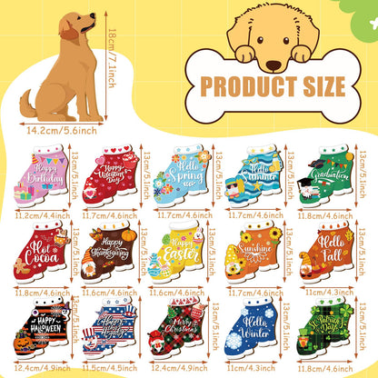 Barydat 16 Pcs Seasonal Dachshund Table Sign for All Seasons Lovely Interchangeable Table Decoration, Wooden Rustic Holiday Centerpieces Summer Patriotic Dachshund Independence Day Sign(Cute Dog)