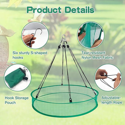 3PCS Bird Seed Catcher Tray 30 Inch Bird Seed Catcher Hanging Hoop Platform for Bird Feeders Includes S-Hooks, Adjustable Ropes & Portable Storage Pouch