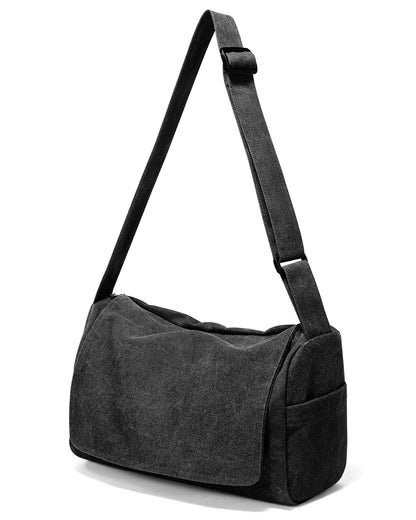 VENATIN Vintage Canvas Messenger Bag for Men & Women, Large Crossbody Shoulder Bag Leisure Shoulder Sling Bags Handbag for Travel, Business Bookbag Fits 15.6 inch Laptop, Black