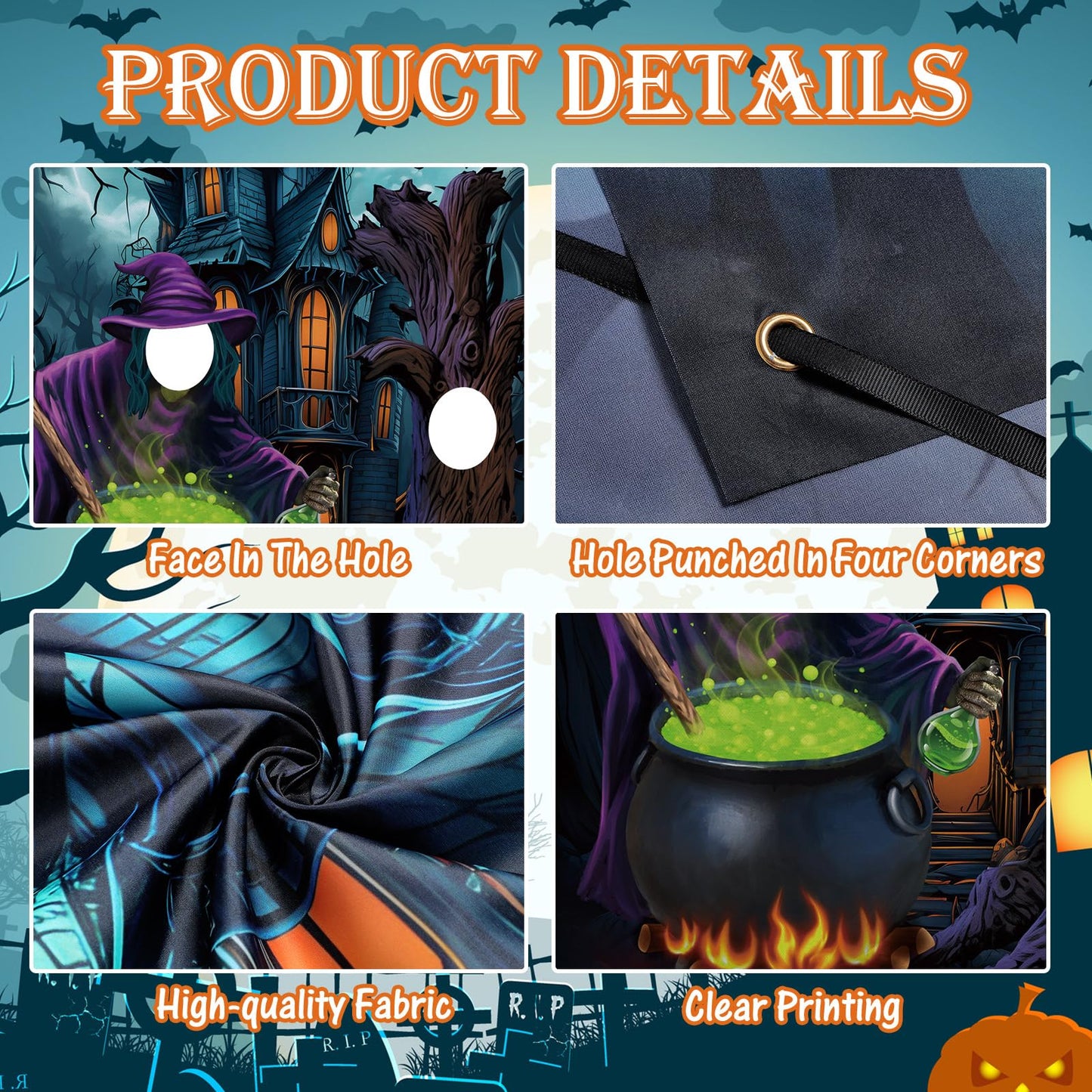 Lunmon 6 x 4 ft Halloween Photography Backdrop Horror Night Background Large Photo Door Banner Scary Witch Backdrops for Halloween Party Photo Props with Head Cutout Party Decoration Supplies