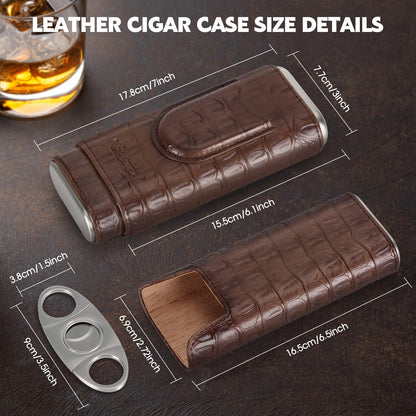 Scotte Cigar Case Leather Cigar Travel Case Cedar Wood Lined Portable Cigar Humidor Box with Cigar Cutter Elegant Cigar Box Great Cigar Accessories for Men