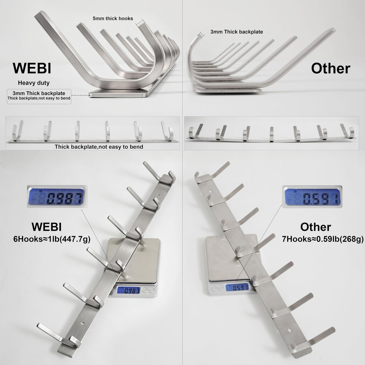 WEBI Heavy Duty 24 Inch SUS 304 Coat Bath Towel Hook Hanger Rail Bar with 8 Hooks,Brushed Finish,for Bedroom,Foyers,Hallways Home Office Storage Organization, C-CBG08