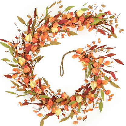Fall Decor, Fall Garland, 6FT Autumn Eucalyptus Leaves Pumpkin Harvest Festival Thanksgiving Christmas Hanging Garlands for Home Wedding Mantle Indoor Window Wall Arch Background Decoration