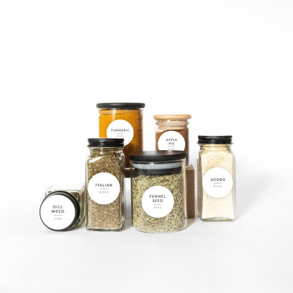 Round Spice Labels Stickers for Glass Jars - 140 Preprinted Waterproof Spice Jar Labels Stickers for Top of Lids, Seasoning Labels Only, Kitchen Pantry Organization