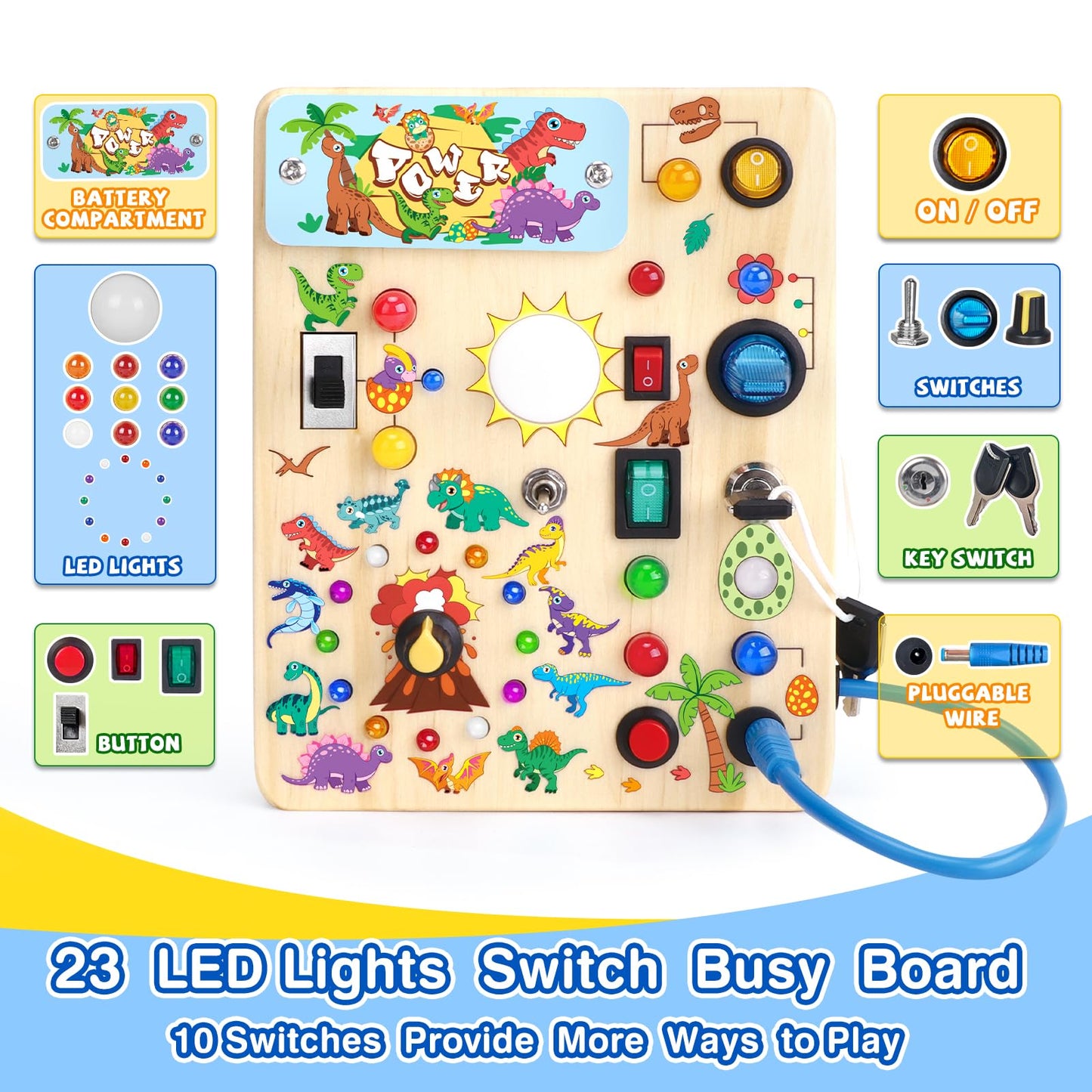 Grarain Busy Board for Toddlers - Montessori Educational Toy for 1-3 Year Old Boys & Girls | Travel-Friendly Sensory Learning Activity | Ideal for Kids with Autism(Dinosaur Busy Board)