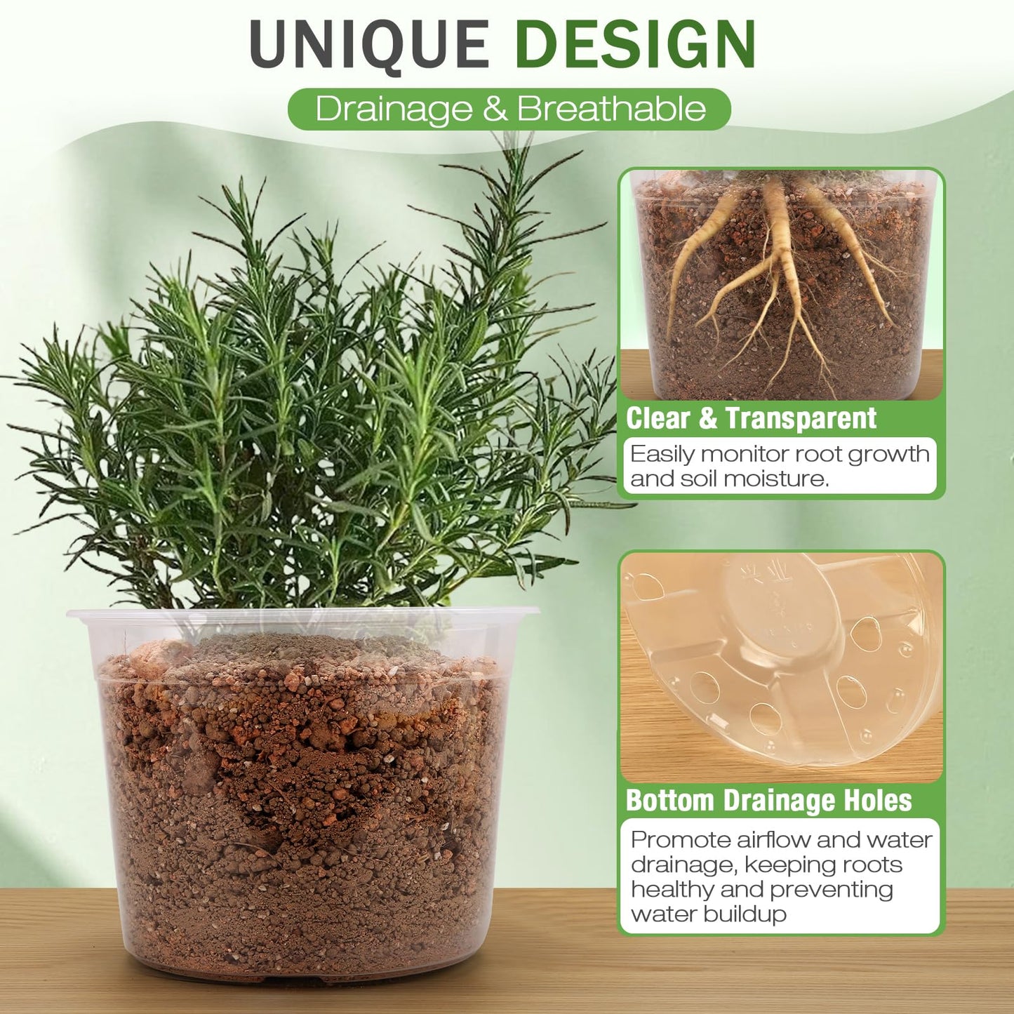 FUOAUYK 7/8/10 Inch Large Clear Nursery Pots with Drainage, 9 Pack Plastic Pots for Plants, Clear Plant Seedling Pots for Indoor & Outdoor Gardening (7 8 10 inch)