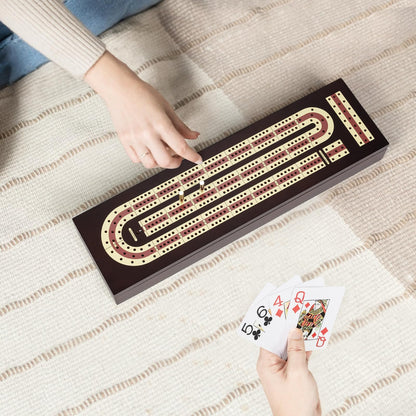 ESENHARBER Cribbage Board Game Set, Premium Wooden Board with Magnetic Lock and Metal Pegs, 2 Playing Cards, and Large Storage - Travel-Friendly Continuous 3 Track Board