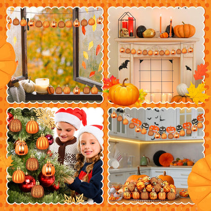 Colingmill 36 Pcs Fall Tree Ornaments Pumpkin Hanging Ornaments Thanksgiving Fall Decorations Mini Pumpkin Ball Decorations Farmhouse for Small Tree Autumn Home Halloween Party(Classic,Gold)