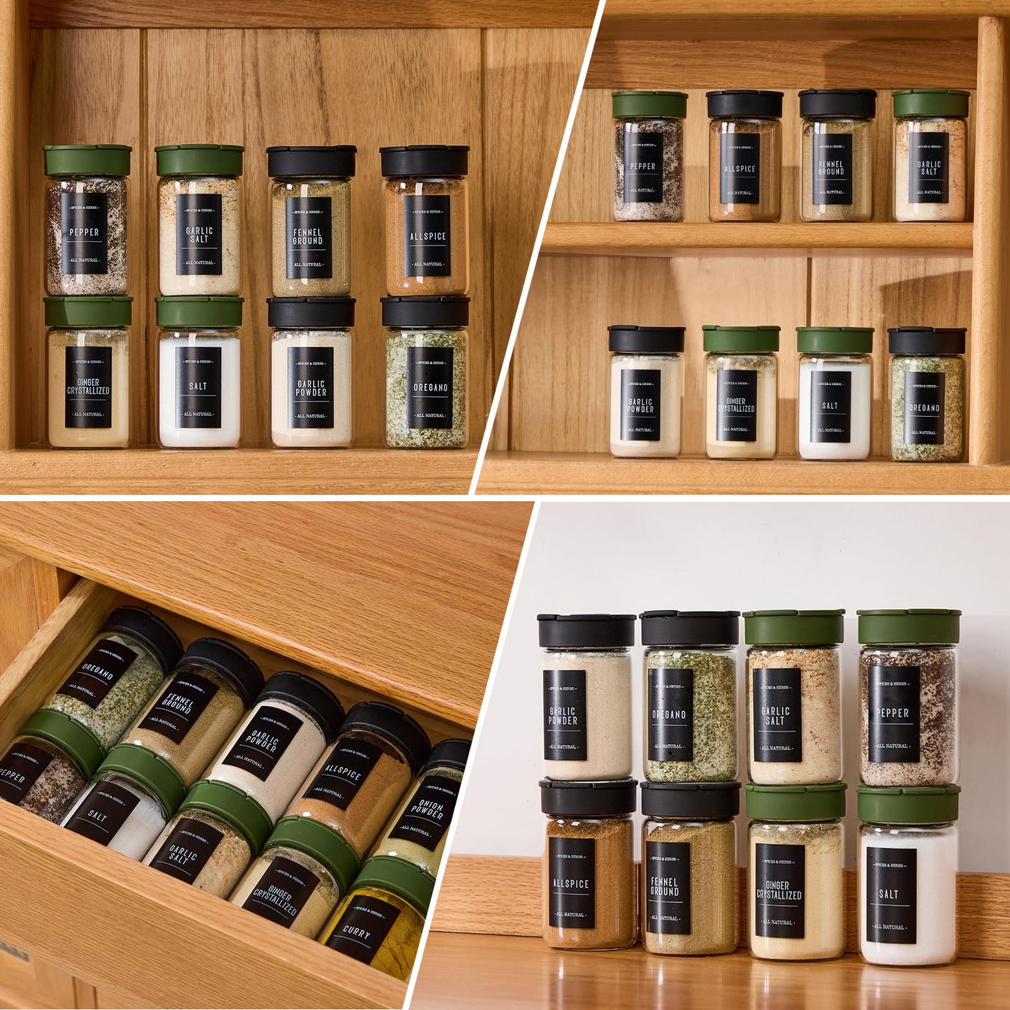 Spreccio 12 pcs Glass Spice Jars With Labels,6oz Glass seasoning Containers with Silicone Lids,Small Spice Storage Bottles for Kitchen Organizer,Seasoning Jars for Spice Rack,Cabinet,or Drawer