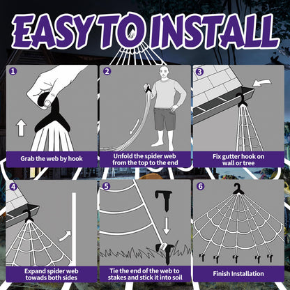 Halloween Spider Web Lights Giant Spider, 16.4Ft 450 LED Lighted Spider Web with with 8 Lighting Modes Waterproof & Timer for Indoor Outdoor House Haunted Yard Decor, Purple