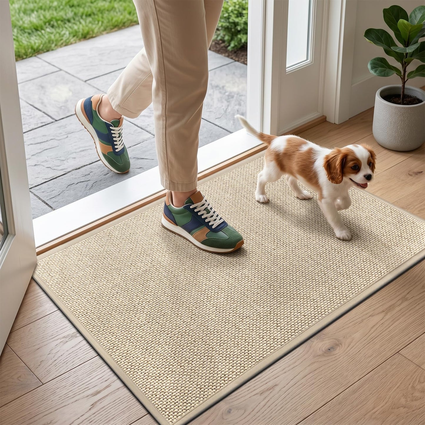 LEKEEPGO Door Mat 17"x29", Non Slip Door Mat Indoor Entrance, Rubber Backing Indoor Door mats Washable Absorbent Low-Profile Doormat Front Entryway Entry Resist Dirt Inside Door Mats, Khaki