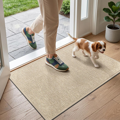 LEKEEPGO Door Mat 17"x29", Non Slip Door Mat Indoor Entrance, Rubber Backing Indoor Door mats Washable Absorbent Low-Profile Doormat Front Entryway Entry Resist Dirt Inside Door Mats, Khaki