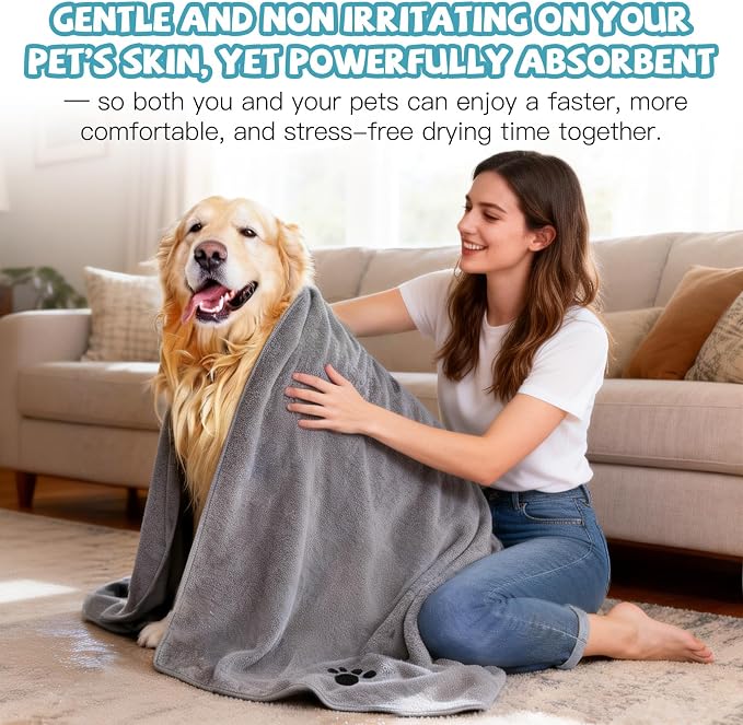 Puomue Microfiber Dog Towels for Drying Dogs, Super Absorbent and Soft Pet Grooming Towel, 40 Inch X 23.6 Inch, Perfect for Large, Medium or Small Dogs (Grey + Brown, 41" L x 23.6" W)
