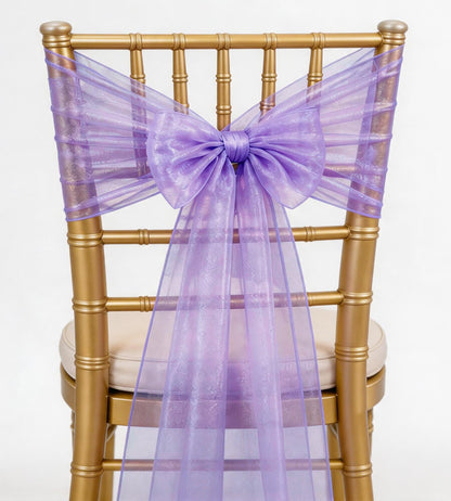 Organza Lilac Chair Sashes 50 Pack 7x108 inches Sheer Lavender Chairs Bows for Wedding Party Banquet Restaurant Anniversary Christmas Decorations Tulle Chairs Knots Ties - Light Purple