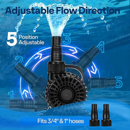 VIVOHOME Electric 62W 1100GPH Submersible Water Pump for Koi Pond Pool Waterfall Fountains Fish Tank and Aquarium