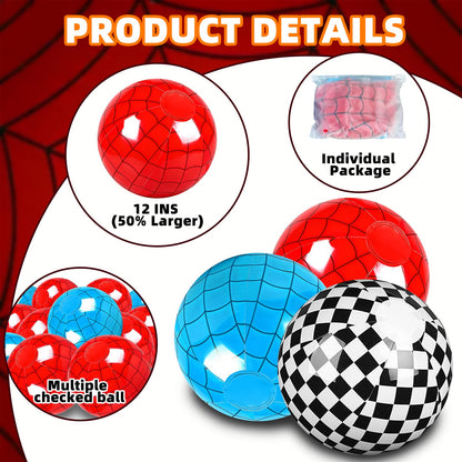 Plucktivize Inflatable Spider Beach Balls 12INS – Large Spider Web Design Balls for Kids Birthday Friends Party Decorations, Pool Games, Spider Gifts, Man and Women Celebration Supplies