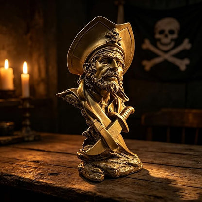 H&W Golden Pirate Figurines - Buccaneer Francis Drake Statue Decoration for Home/Study/Living Room, Great Collectible Figurines, Best Gift for The Man, Sandstone Color (HH17-D5)