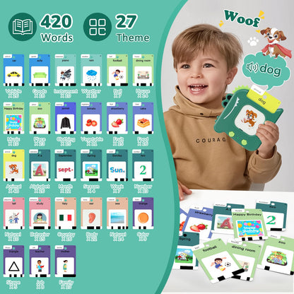 Talking Flash Cards for Toddlers 1 2 3 4 5 6 Year Olds, 420 Sight Words, Montessori Toys to Learning, Pocket Speech Therapy Toys for Toddlers, Sensory Preschool Educational Birthday
