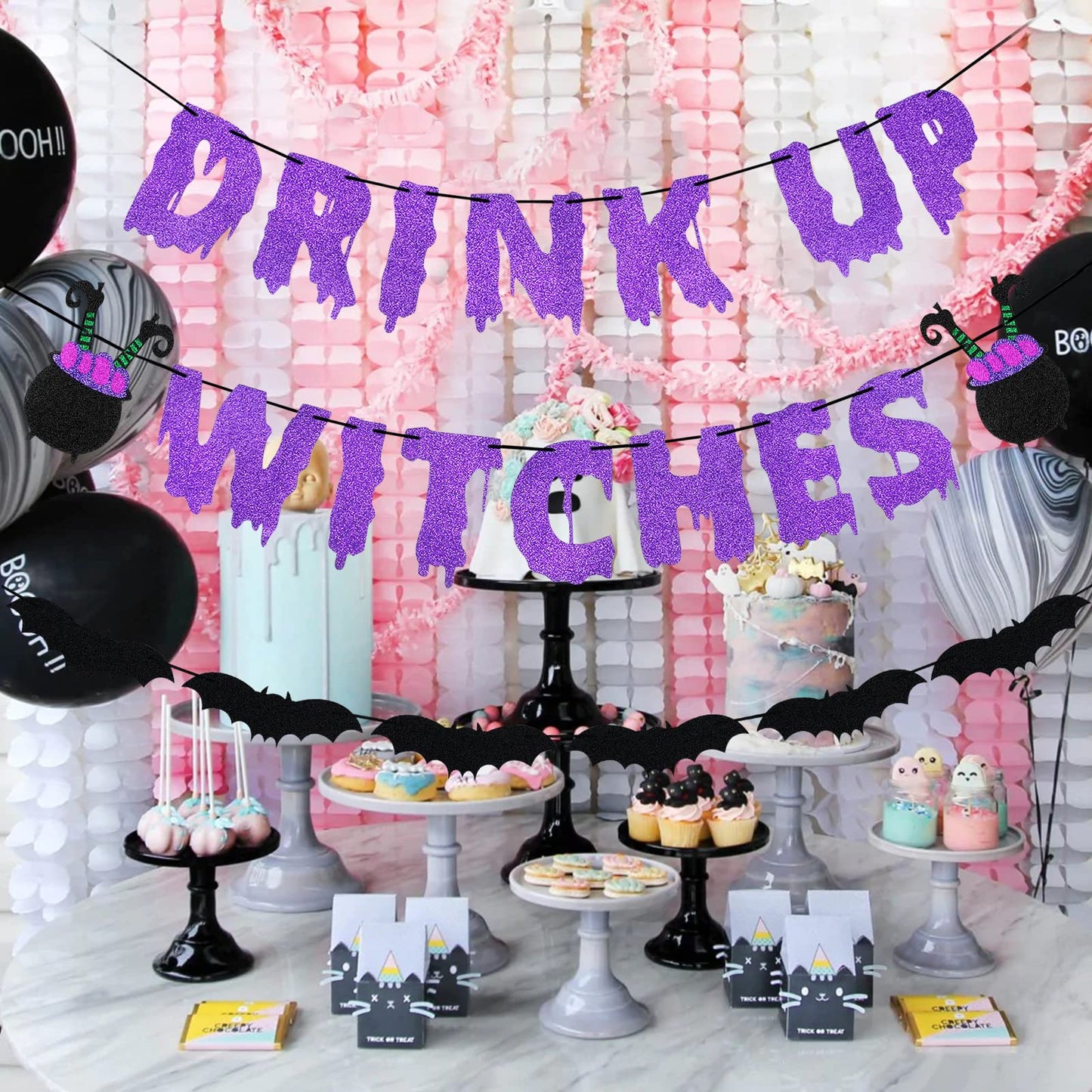 Purple Drink Up Witches Banner Halloween Bachelorette Witches Banner Witches Halloween Party Banners for Witch Bachelorette Haunted Mansion Party Decorations