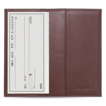 HISCOW Minimalist Leather Checkbook Cover for Men & Women - Italian Calfskin (Brown)