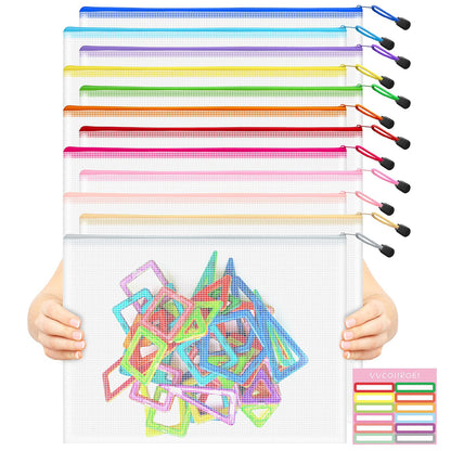 VVCOIIROEI 12pcs Mesh Zipper Pouch Bags, A3 12x17 Inches, 12 Colors Zipper Pouches for Organizing, Board Game Storage, Travel, School Office
