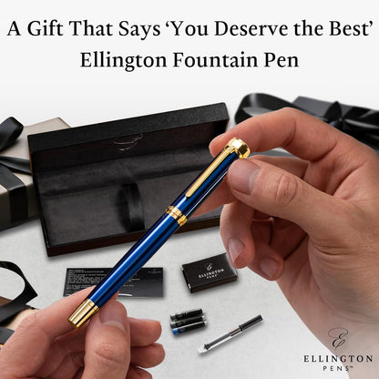 Luxury Fountain Pen Set- Fountain Pens for Writing - Smooth Fine Nib - Includes Refillable Ink Converter, 3 Ink Cartridges [Black & Blue], Gift Box - Elegant Calligraphy