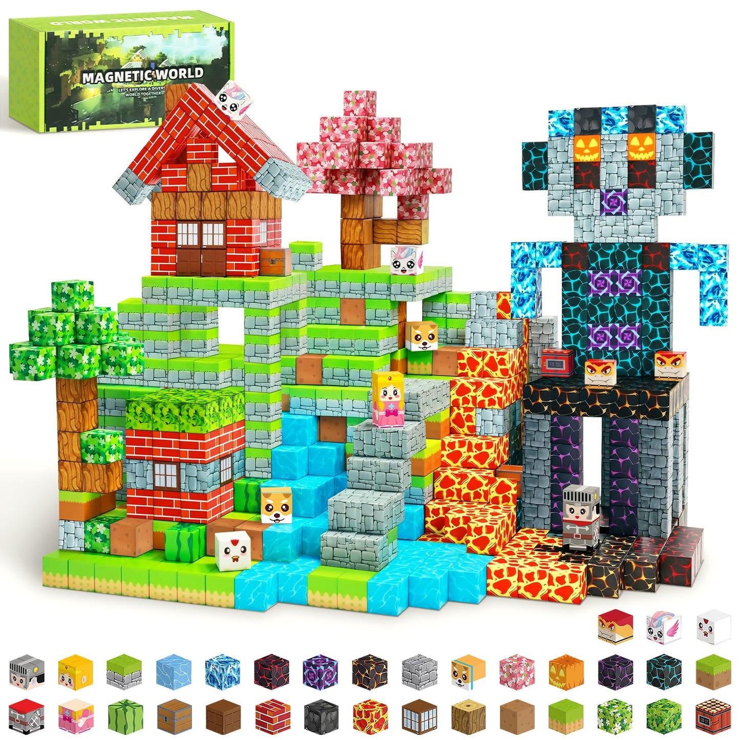 MUUHU 150PCS Magnetic Blocks - 0.8" Magnetic Building Blocks Toys for Kids Magnet Blocks Cubes Games Stem Building Toys Christmas Birthday Gifts Toys for Boys Girls 3 4 5 6 7 8 9 10 Years Old