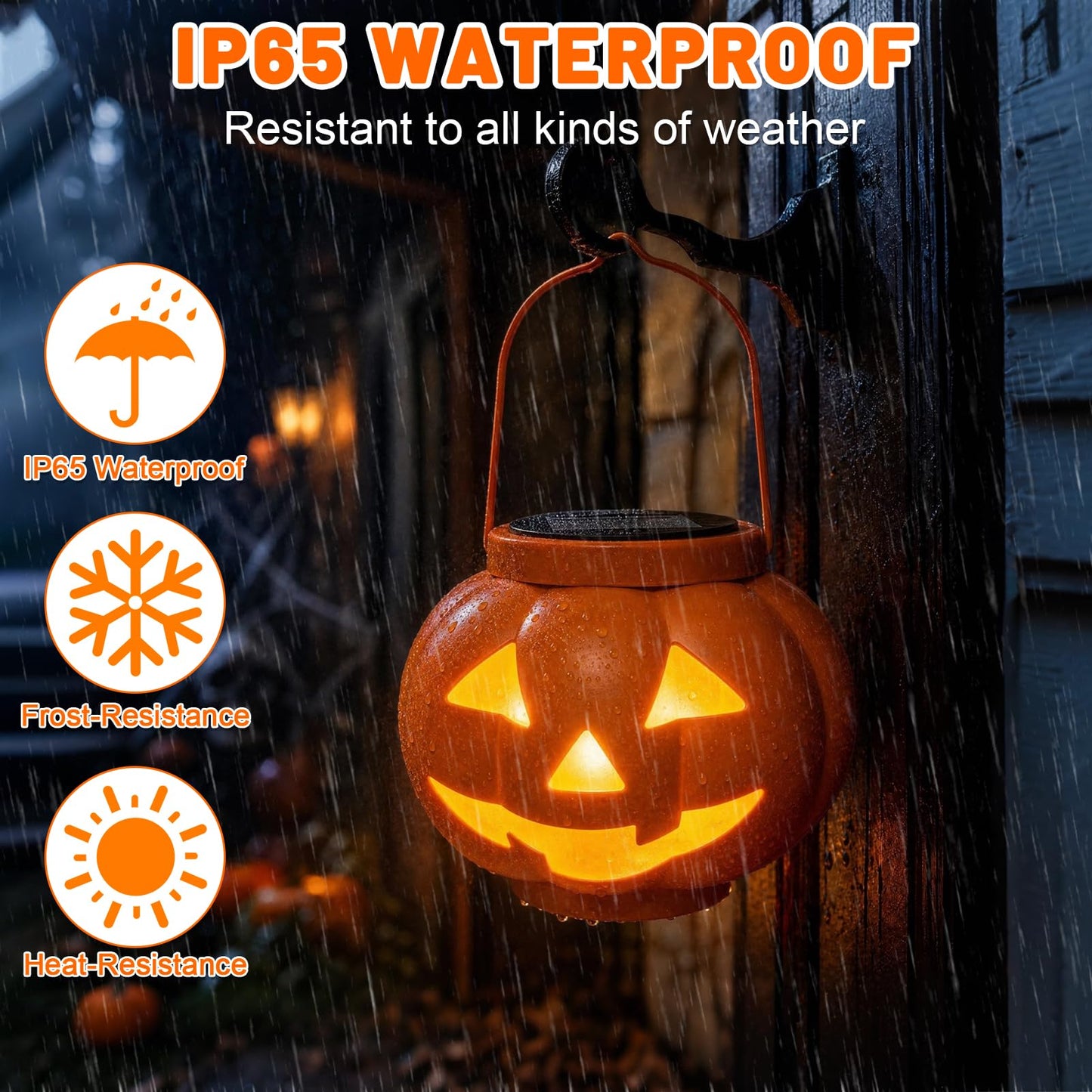 BRIGHTDECK Halloween Pumpkin Solar Lanterns 2 Pack, Jack O Lantern Pumpkin Lights for Halloween Decorations Outdoor, Weatherproof & Portable Fall Yard Decor (2Pack Warm White)