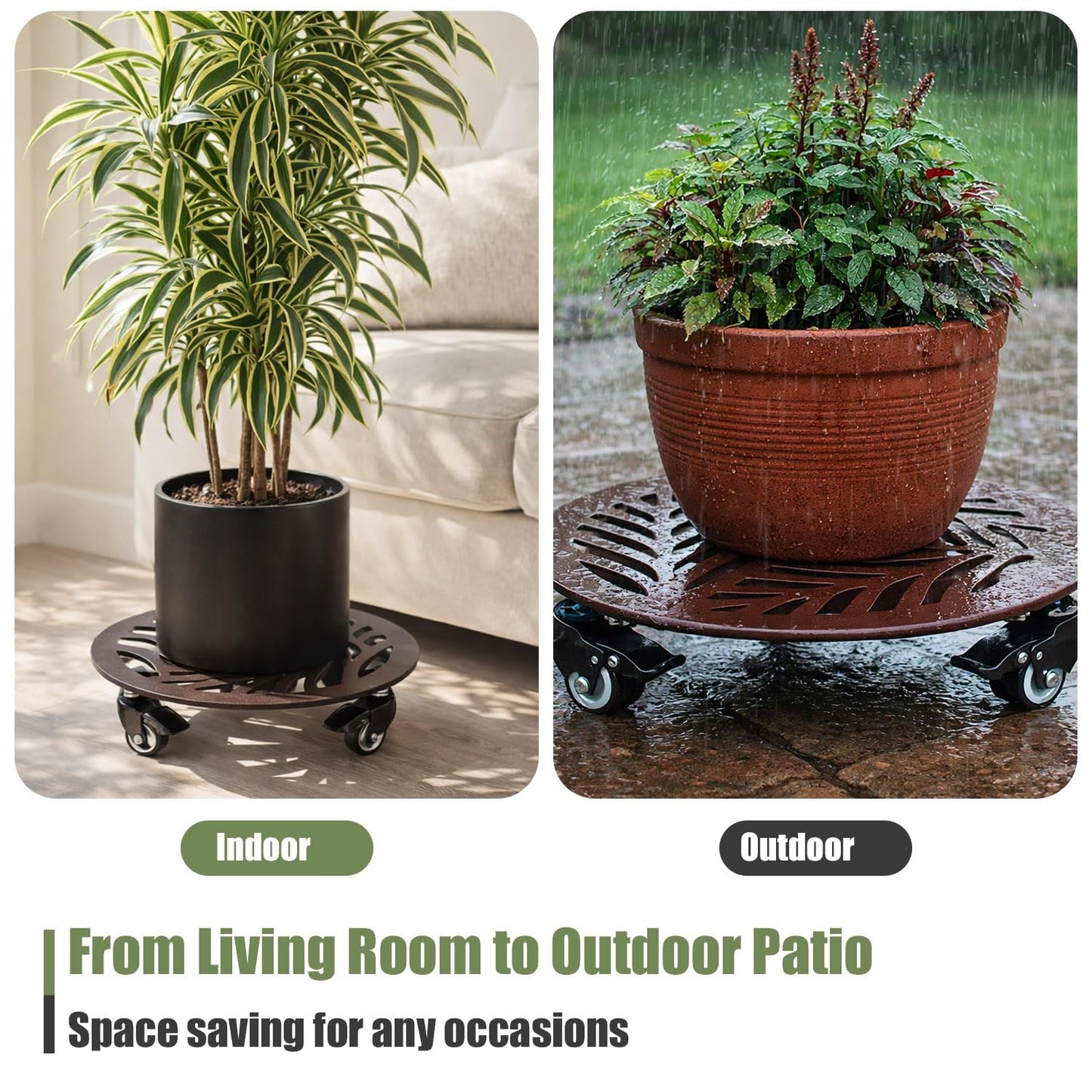 1-Pack Large Metal Plant Caddy with Wheels 13.6 Inches Heavy-duty Rolling Plant Stands with Casters Wheeled Flower Pot Mover Rollers Rust-proof Iron Planter Dolly Coasters for Indoor Outdoor Use