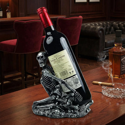 PDNPDN Gothic Skull Decorated Wine Bottle Rack, Halloween countertop Small Wine Rack, Room Emotional Decoration (Silvery)