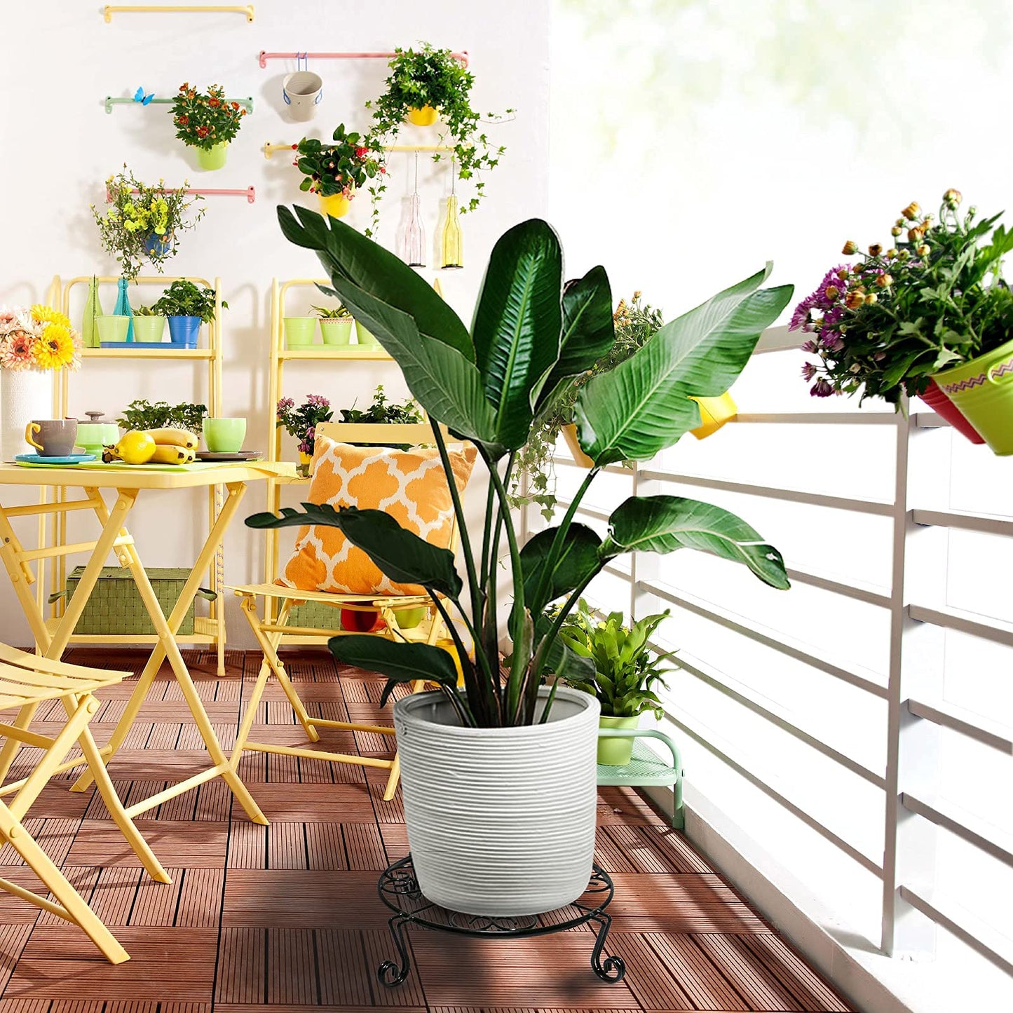 NSYOOMH 2 pack 10" 12" Rustproof Black Metal Plant Stands Heavy Duty Plants Holder Outdoor Indoor, Round Wrought Iron Sturdy Flower Planter Pot Stand, Corner Gardening Inside Potted Plant Risers - 10Inches