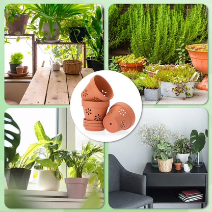 JUXYES Pack of 3 Small Terracotta Orchid Pot with Holes and Saucers, 6 Inches Clay Orchid Planter Pots for Repotting, Plant Flower Pots for Orchid Indoor and Outdoor Promotes Air Circulation