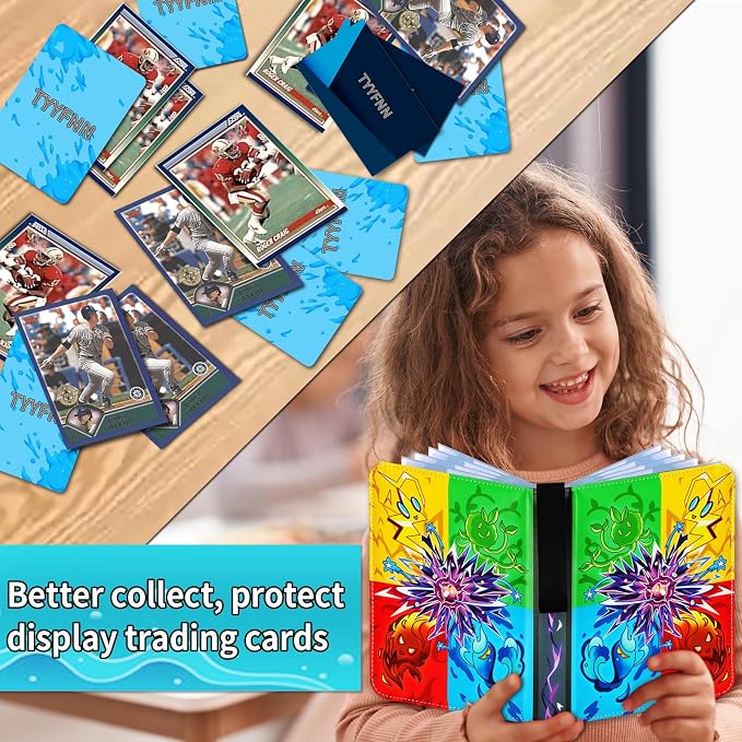 4 Pocket Card Binder for Cards, Trading Card Binder Fits 400 Cards with 50 Removable Sleeves, Zipper Card Holder Case Album Book for Boys Girls