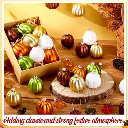 Vercraft 54 Pcs Fall Hanging Ornaments for Tree Pumpkin Maple Leaves Ornaments Plastic Hanging Pendant Autumn Decorations for Table Fireplace Christmas Tree Party Supplies