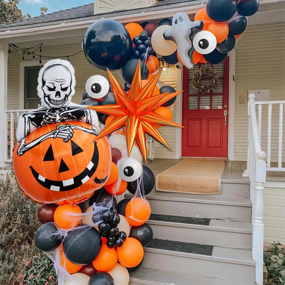 Halloween Balloon Arch Kit with Pumpkin Explosion Star Foil Balloons, Black Orange Beige Balloons Garland Kit with Eyes Balloons, halloween Party Balloons for Halloweens Home Garden Decorations