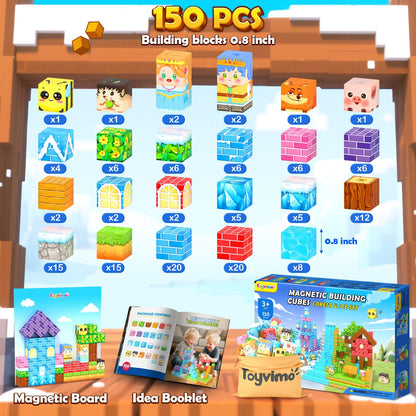 Magnetic Blocks 150PCS Magnet Building Blocks Girls Boys Toys Ages 3-5 6-8 10-12 STEM Building Kids Toys, Build Mine Magnet World Educational Gift for Boys and Girls Ages 3+