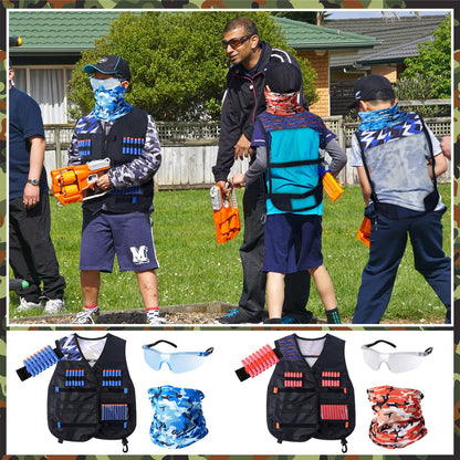 Sosation 12 Sets Tactical Vest Compatible with Nerf Party Favor Accessories, Face Mask Wrist Ammo Holder Toy Gift Supplies (Orange and Blue)