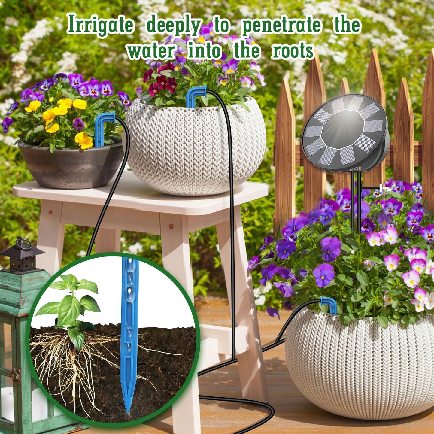 Solar Automatic Drip Irrigation System Kit, Auto Watering Kit for DIY Garden Watering System with 9 Timing Modes and Anti-Siphon Set，Indoor/Outdoor Garden, Balcony & Patio Irrigation System