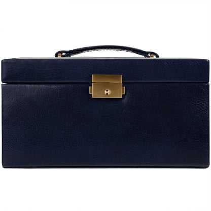 Time Resistance Jewelry Box - Full Grain Leather Jewellery Organizer - Accessories Storage - Key Lock Box for Women (Blue)